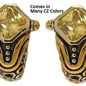 trillon yellow earring silver 18kt yellow gold CZ swarovski half hoop fine NEW